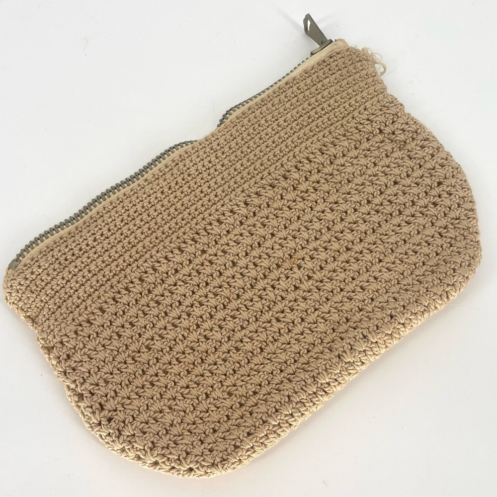 Vintage 1940s Crochet Travel Pouch Talon Zipper Small Boudoir Bag WWII Era